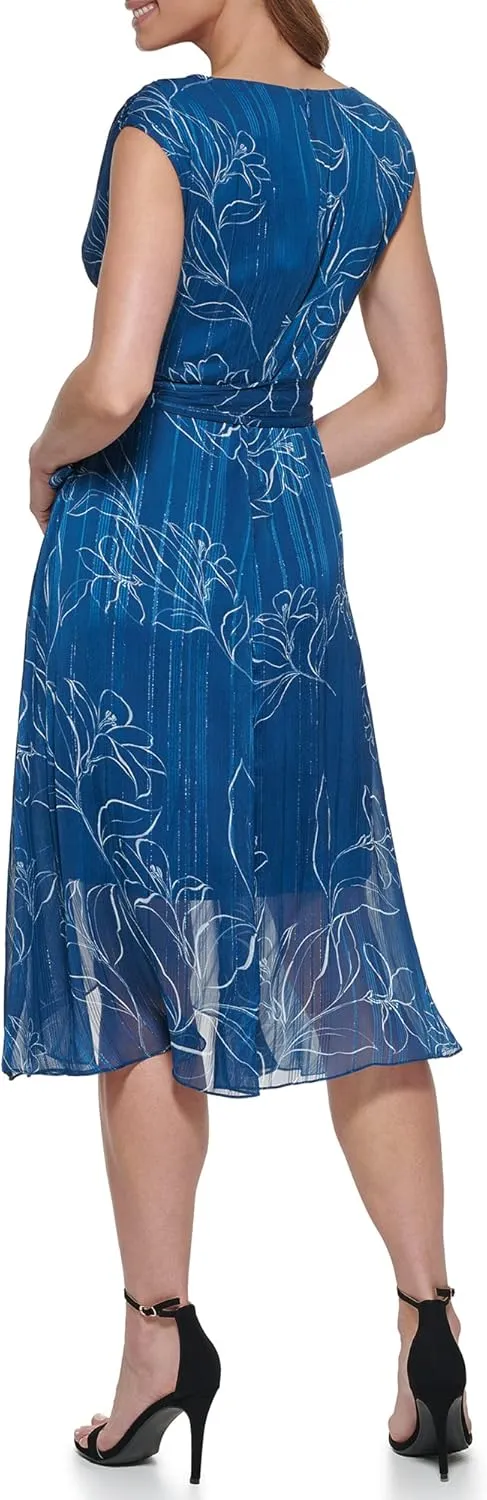 DKNY Womens Chiffon Metallic Wrap Dress