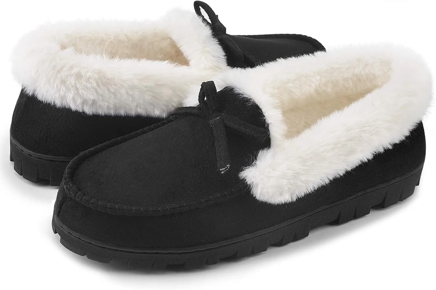 DL Women's Memory Foam Moccasin Slippers Micro Suede with Breathable Faux Fur Lining Slip On House Shoes Micro Indoor & Outdoor