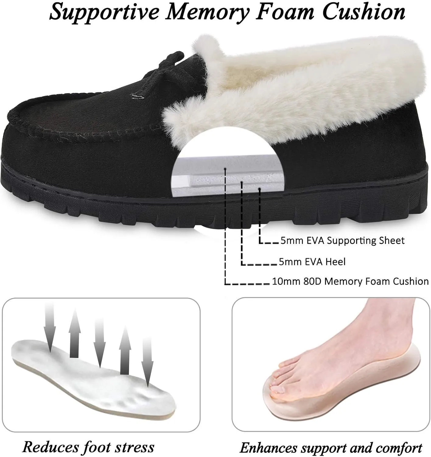 DL Women's Memory Foam Moccasin Slippers Micro Suede with Breathable Faux Fur Lining Slip On House Shoes Micro Indoor & Outdoor