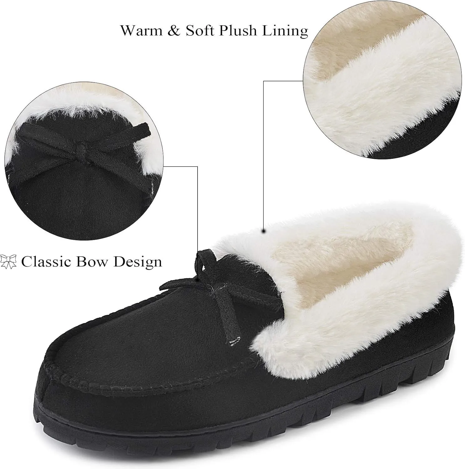 DL Women's Memory Foam Moccasin Slippers Micro Suede with Breathable Faux Fur Lining Slip On House Shoes Micro Indoor & Outdoor