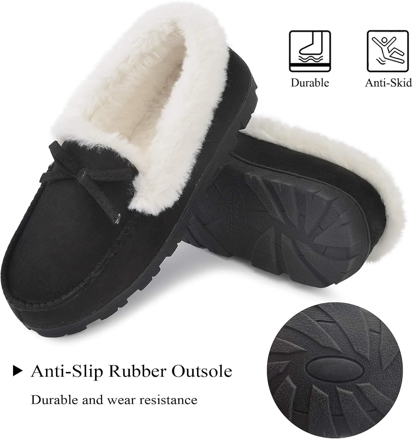 DL Women's Memory Foam Moccasin Slippers Micro Suede with Breathable Faux Fur Lining Slip On House Shoes Micro Indoor & Outdoor