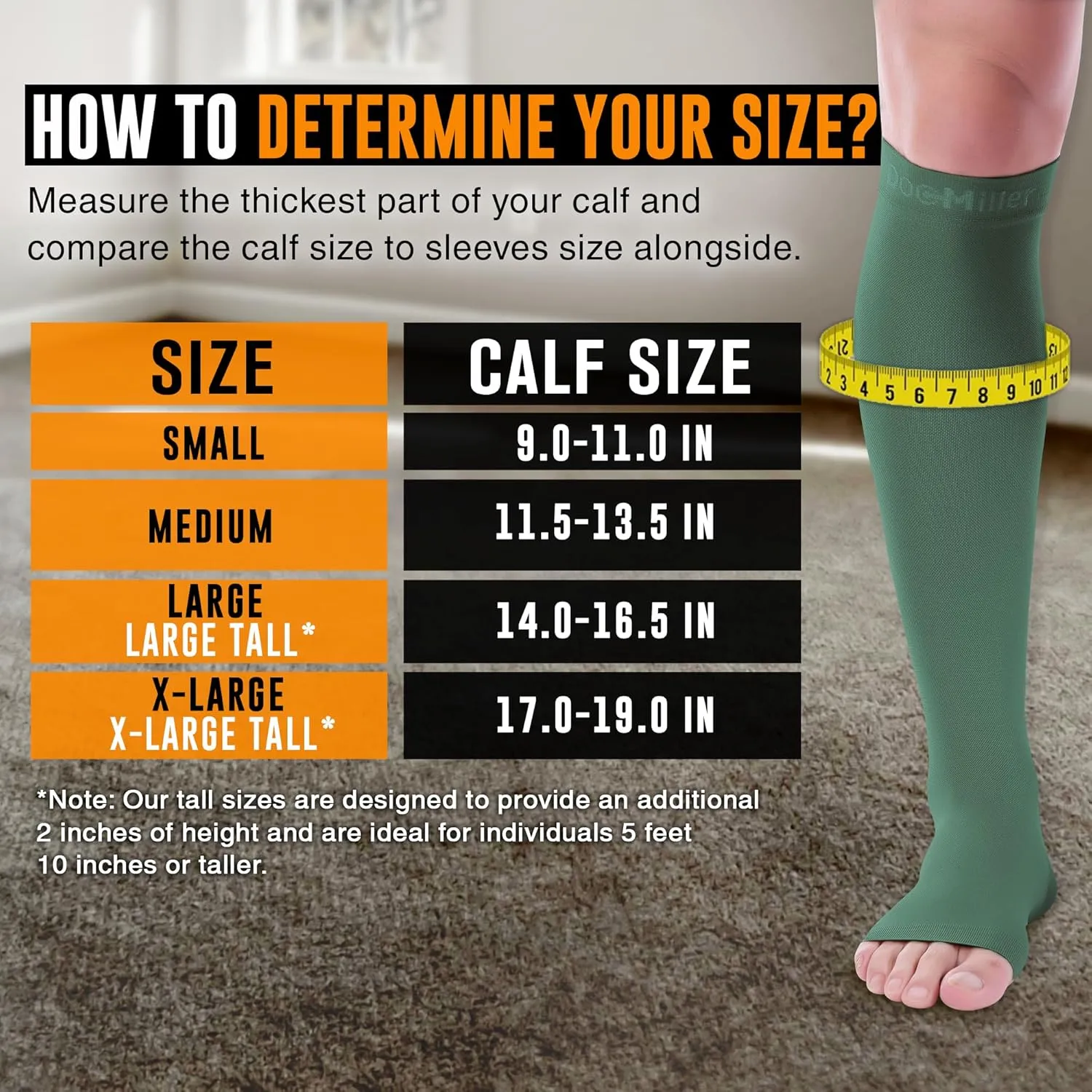 Doc Miller Open Toe Compression Socks for Men and Women, 15-20 mmHg, Calf Recovery, Medical Grade, Dark Green Socks, Large