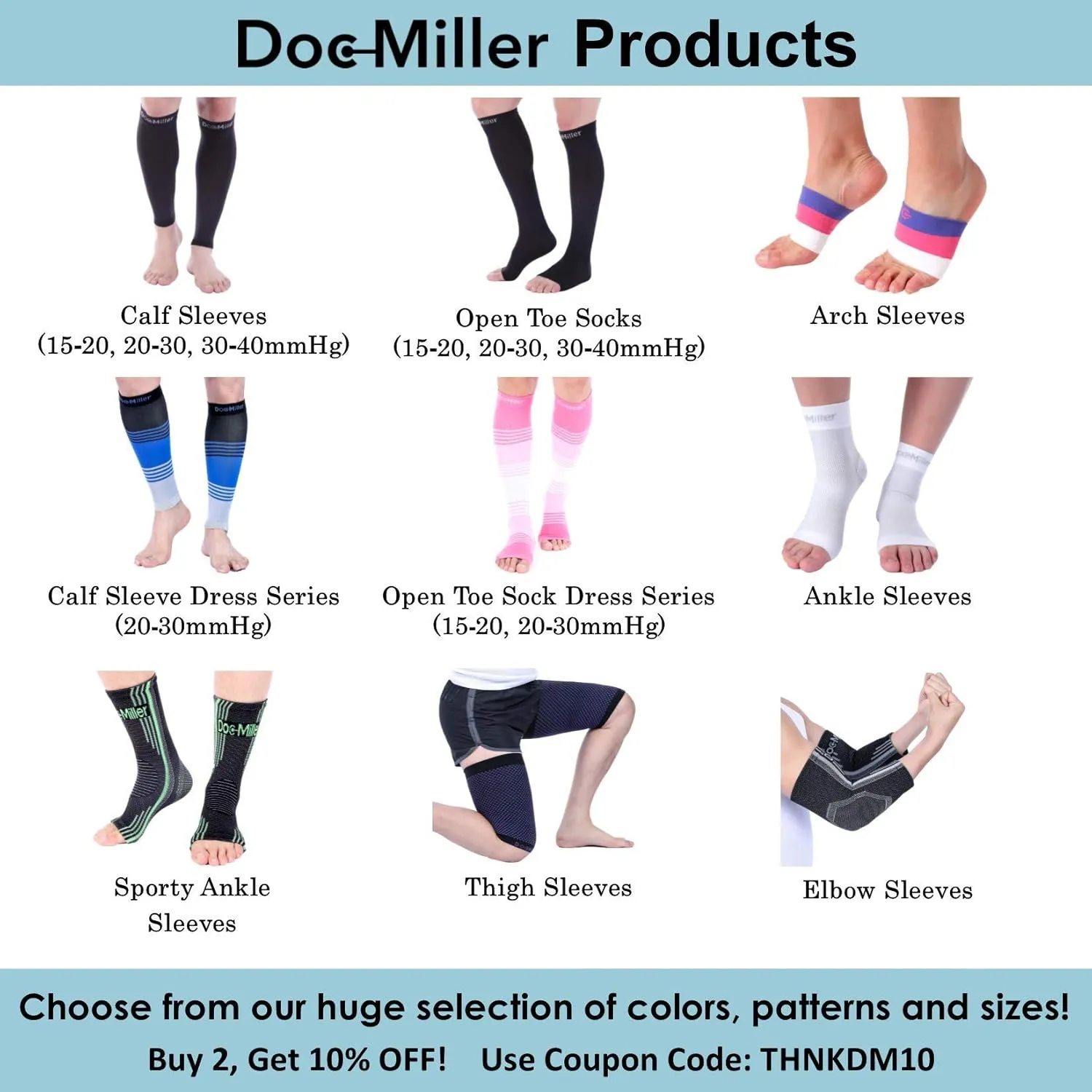 Doc Miller Open Toe Compression Socks for Men and Women, 15-20 mmHg, Calf Recovery, Medical Grade, Dark Green Socks, Large