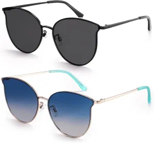 Dollger Cat Eye Sunglasses for Women Men Retro Trendy Cateye Metal Sun Glassses Round Frame UV Protection