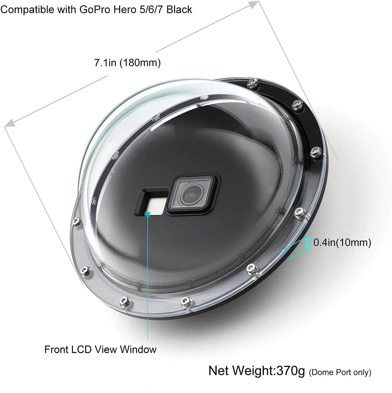 Dome Port for GoPro Hero 7 Black/Silver/White, Hero 6 5 Black, Hero 2018, Dome Port Lens with Waterproof Housing Case Trigger Floating Hand Grip for Underwater Photography
