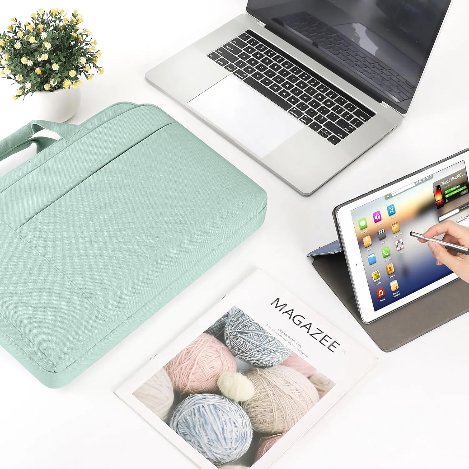 DOMISO 14 inch Laptop Bag Business Briefcase Water-resistant Notebook Messenger Shoulder Bag for 14" MacBook Pro/HP Stream 14 Chromebook 14/IdeaPad ThinkPad/ZenBook,Mint Green