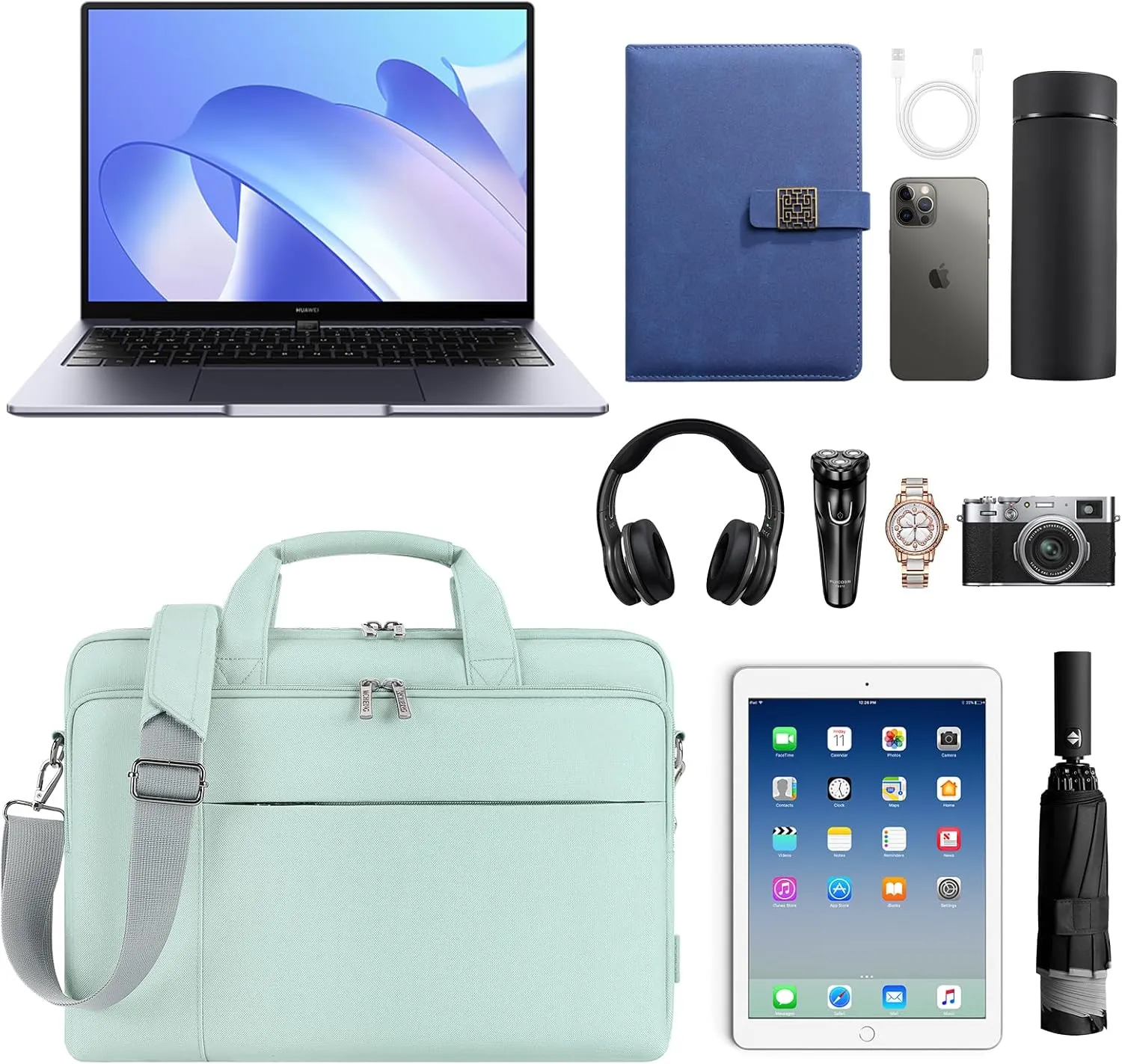 DOMISO 14 inch Laptop Bag Business Briefcase Water-resistant Notebook Messenger Shoulder Bag for 14" MacBook Pro/HP Stream 14 Chromebook 14/IdeaPad ThinkPad/ZenBook,Mint Green