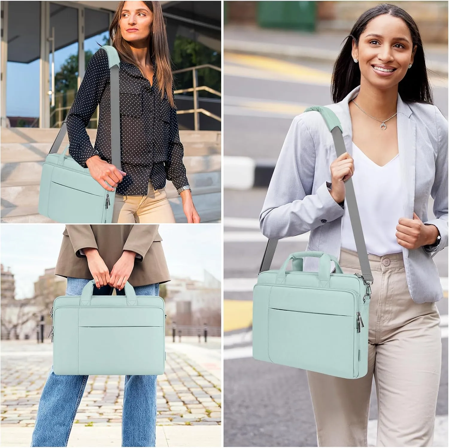 DOMISO 14 inch Laptop Bag Business Briefcase Water-resistant Notebook Messenger Shoulder Bag for 14" MacBook Pro/HP Stream 14 Chromebook 14/IdeaPad ThinkPad/ZenBook,Mint Green