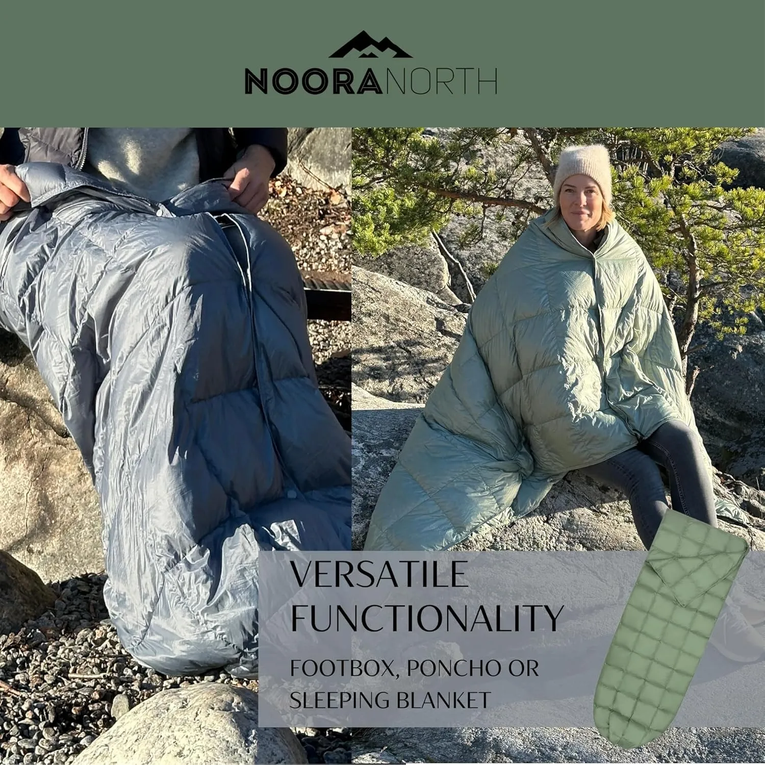 Down Camping Blanket with Footbox - Packable Warm Puffy Lightweight Camp Quilt - Water Resistant for Backpacking Hiking Travel – Compact Outdoor Throw Sleeping Blanket with Bag - 52x77