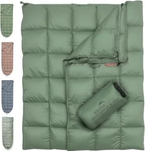 Down Camping Blanket with Footbox - Packable Warm Puffy Lightweight Camp Quilt - Water Resistant for Backpacking Hiking Travel – Compact Outdoor Throw Sleeping Blanket with Bag - 52x77