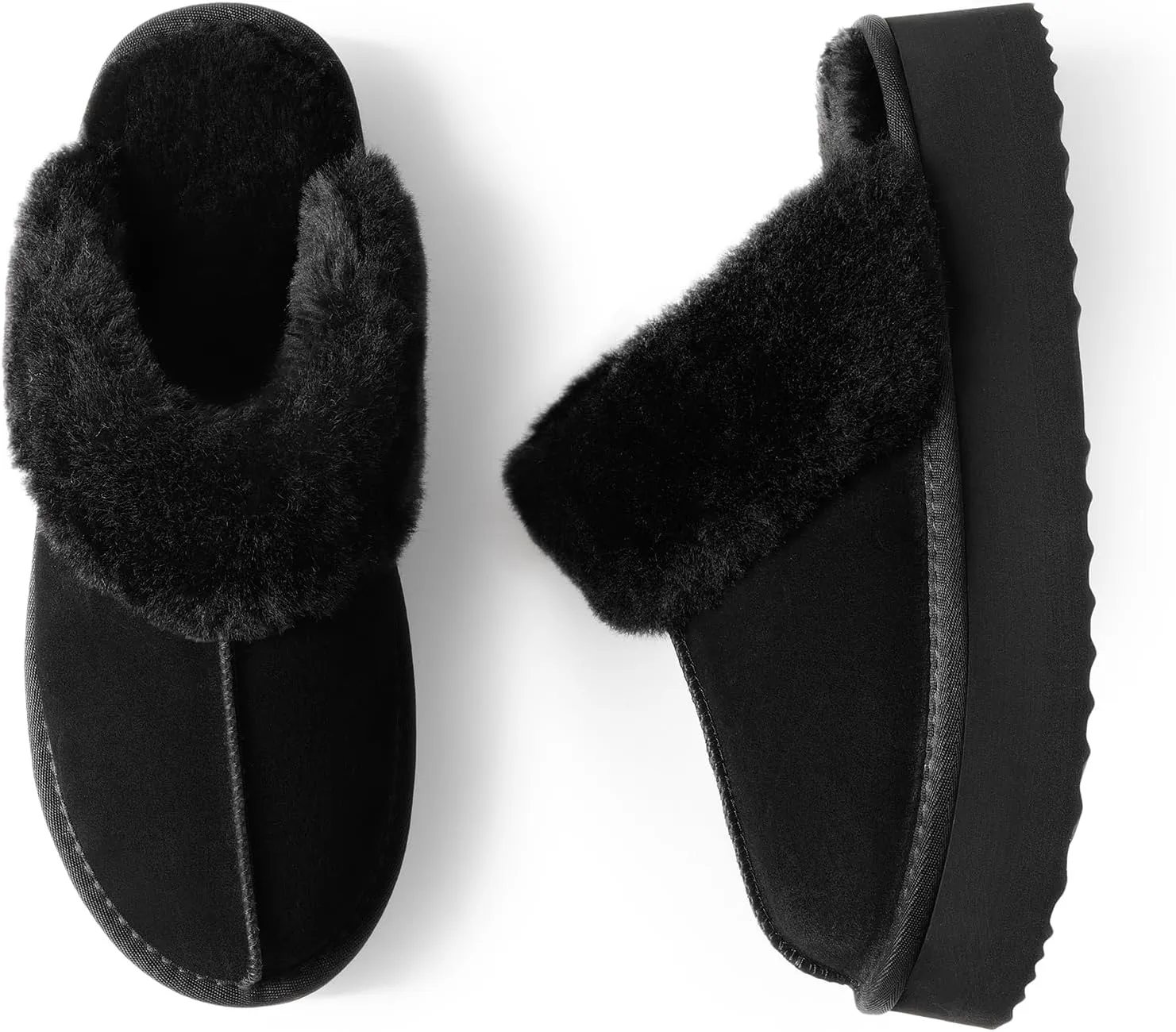 DREAM PAIRS Platform Slippers for Women Genuine Suede FuzzyEasy Cozy Memory Foam Waterproof Slippers Shoes for Indoor and Outdoor