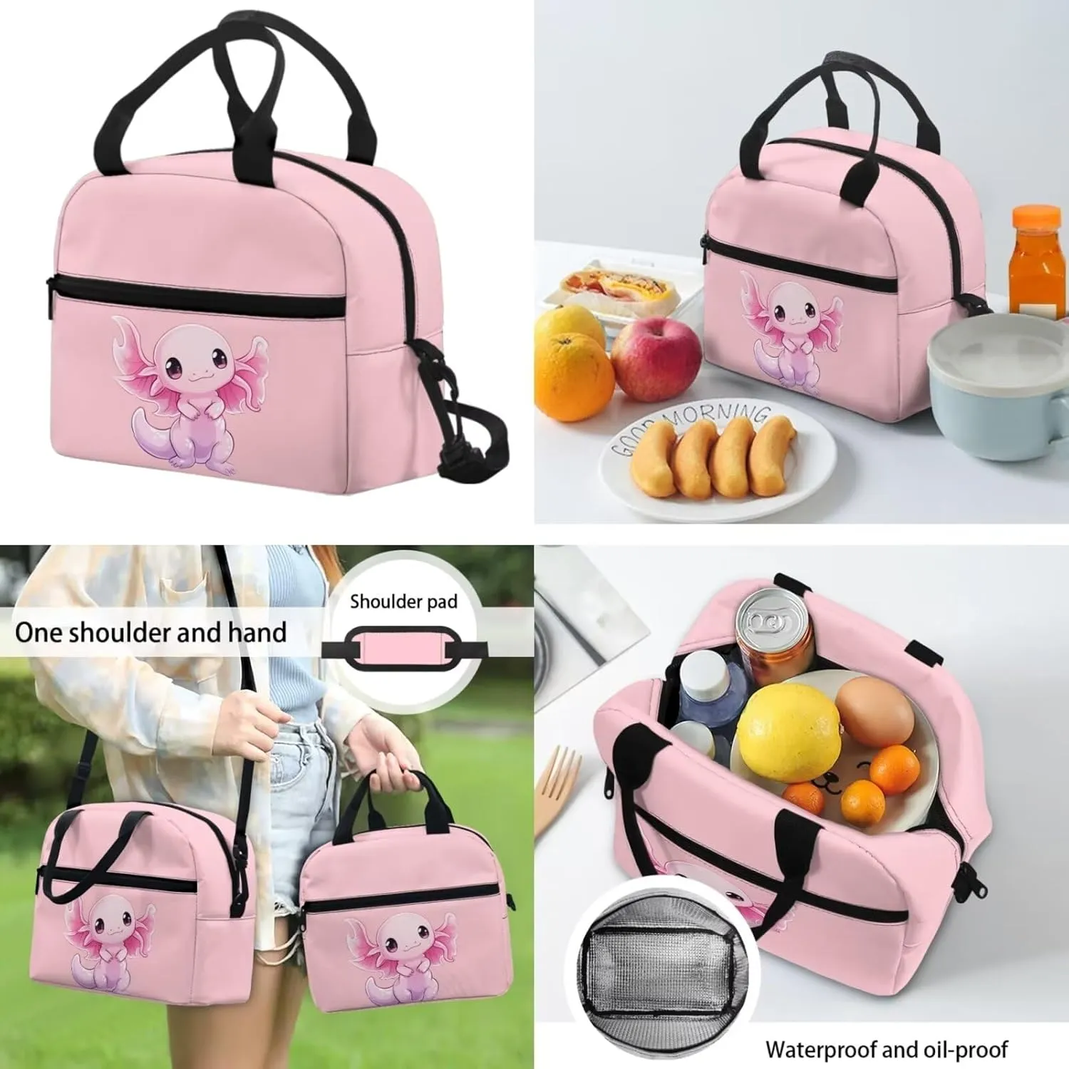 Dreaweet Axolotl Backpack for School Girls 4th Grade with Lunch Box Pencil Case,Kids Bookbag and Lunch Bag Set Elementary School Book Bag Insulated Lunchbox Pencil Pouch 3 In 1