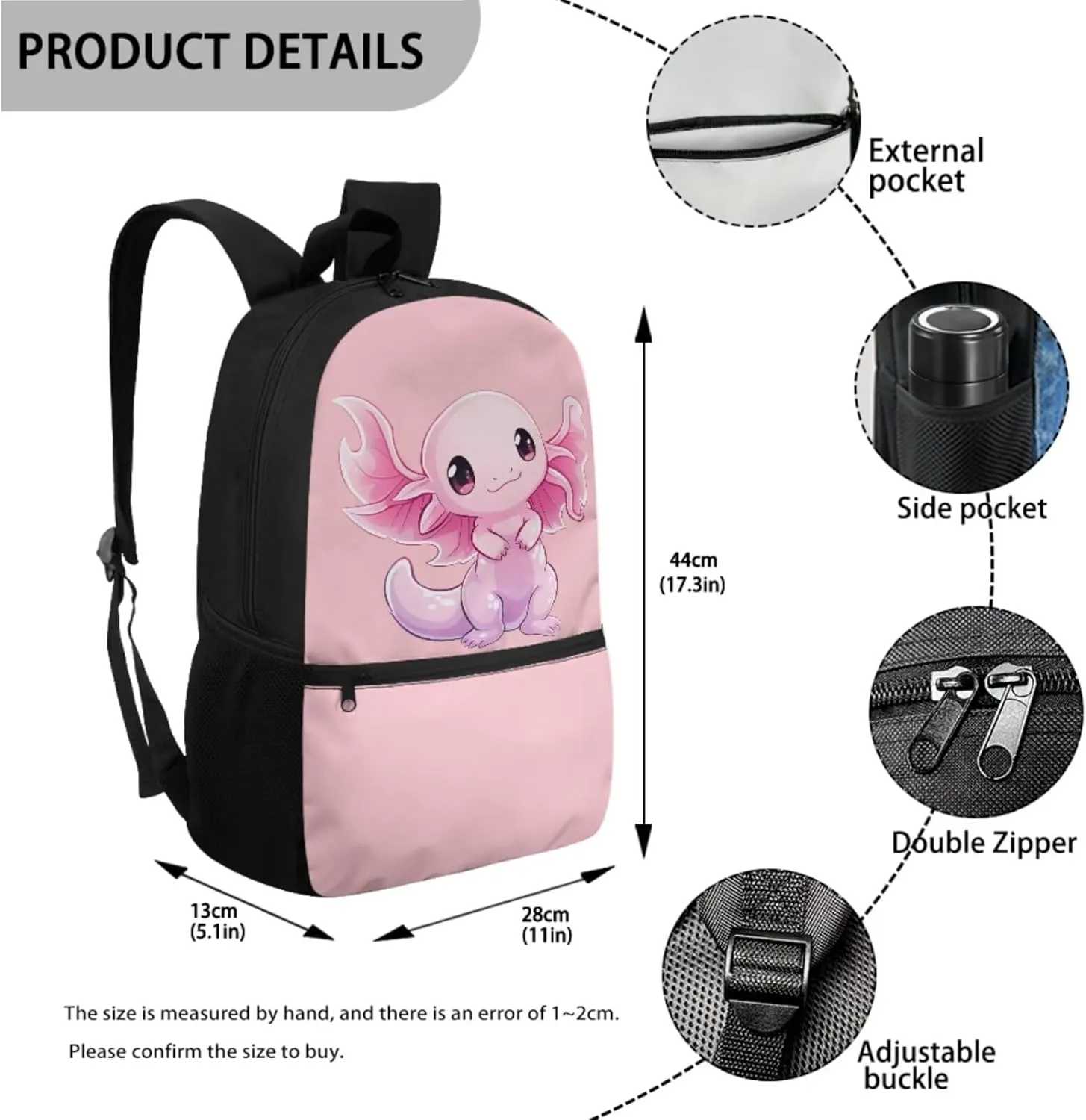 Dreaweet Axolotl Backpack for School Girls 4th Grade with Lunch Box Pencil Case,Kids Bookbag and Lunch Bag Set Elementary School Book Bag Insulated Lunchbox Pencil Pouch 3 In 1