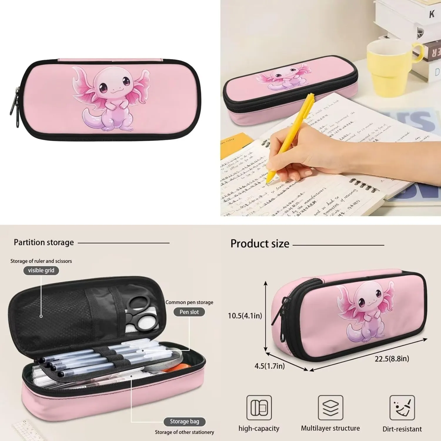 Dreaweet Axolotl Backpack for School Girls 4th Grade with Lunch Box Pencil Case,Kids Bookbag and Lunch Bag Set Elementary School Book Bag Insulated Lunchbox Pencil Pouch 3 In 1