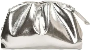Dressy Vegan Leather Metallic Ruched Clutch Purse for Women Pleated Evening Bag for Wedding Party Prom