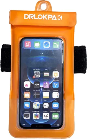 DRLOKPAK Waterproof Phone Case Armband Surfing Dry Bag Floating Waterproof Pouch Holder for iPhone 15 14 13 12 Pro Max XS Plus Se Galaxy S23   Ultra W24 Google LG Phone up to 7inch (Orange)