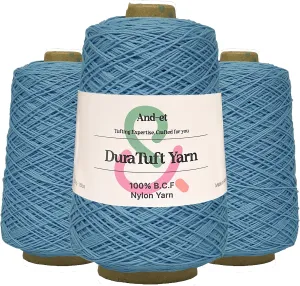 DuraTuft Yarn 45 Vibrant Colors Tufting Nylon Yarn Pack - Ideal for Crochet, Craft Projects -100% B.C.F. - 3 Cones x 1.66lbs -180yards -Perfect for Rug Weaving and Knitting (30 Ashy Blue)
