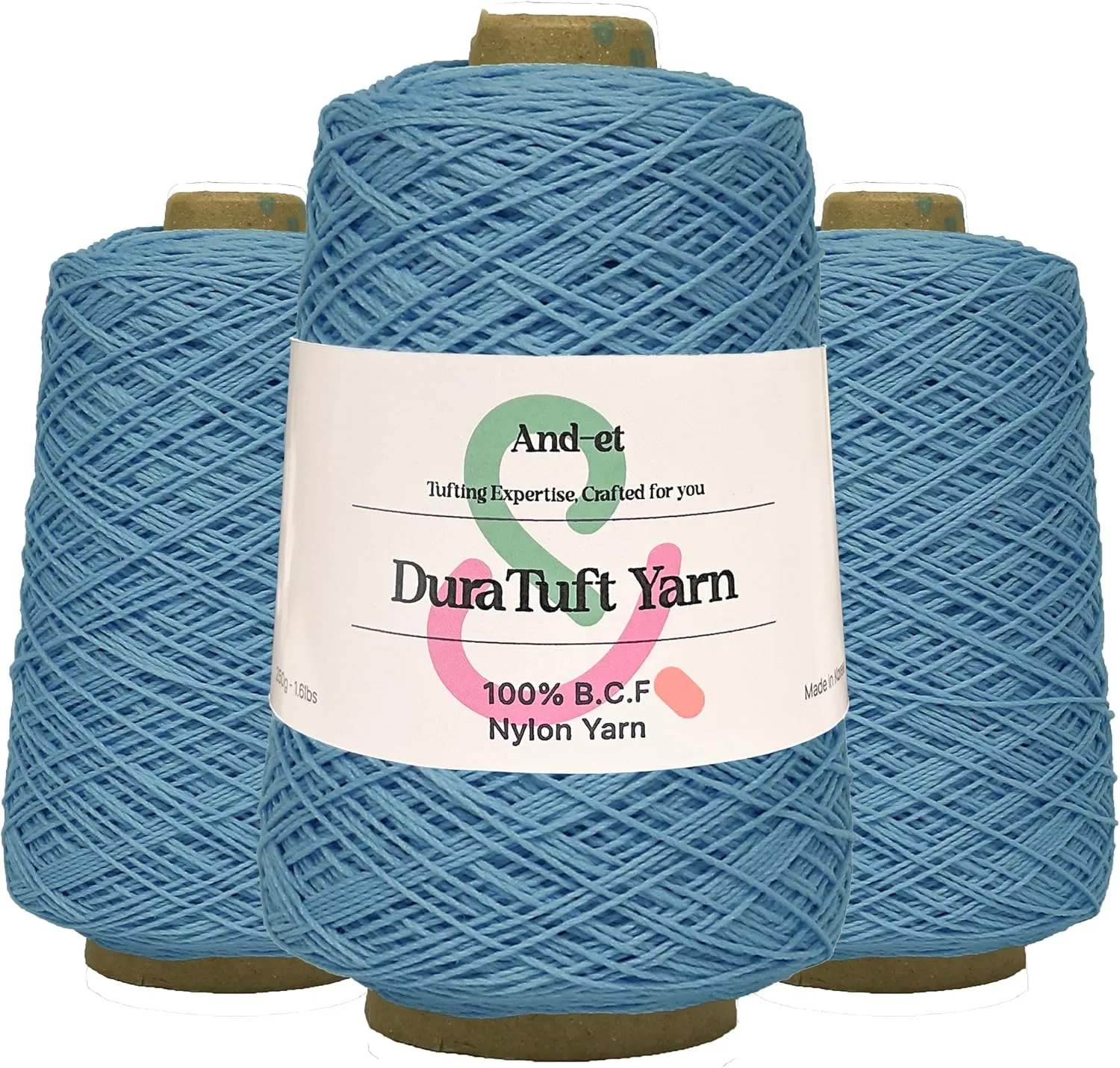 DuraTuft Yarn 45 Vibrant Colors Tufting Nylon Yarn Pack - Ideal for Crochet, Craft Projects -100% B.C.F. - 3 Cones x 1.66lbs -180yards -Perfect for Rug Weaving and Knitting (30 Ashy Blue)