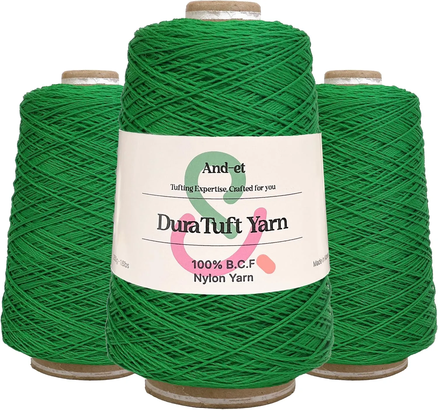 DuraTuft Yarn 45 Vibrant Colors Tufting Nylon Yarn Pack - Ideal for Crochet, Craft Projects -100% B.C.F. - 3 Cones x 1.66lbs -180yards -Perfect for Rug Weaving and Knitting (37 Green)
