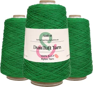 DuraTuft Yarn 45 Vibrant Colors Tufting Nylon Yarn Pack - Ideal for Crochet, Craft Projects -100% B.C.F. - 3 Cones x 1.66lbs -180yards -Perfect for Rug Weaving and Knitting (37 Green)