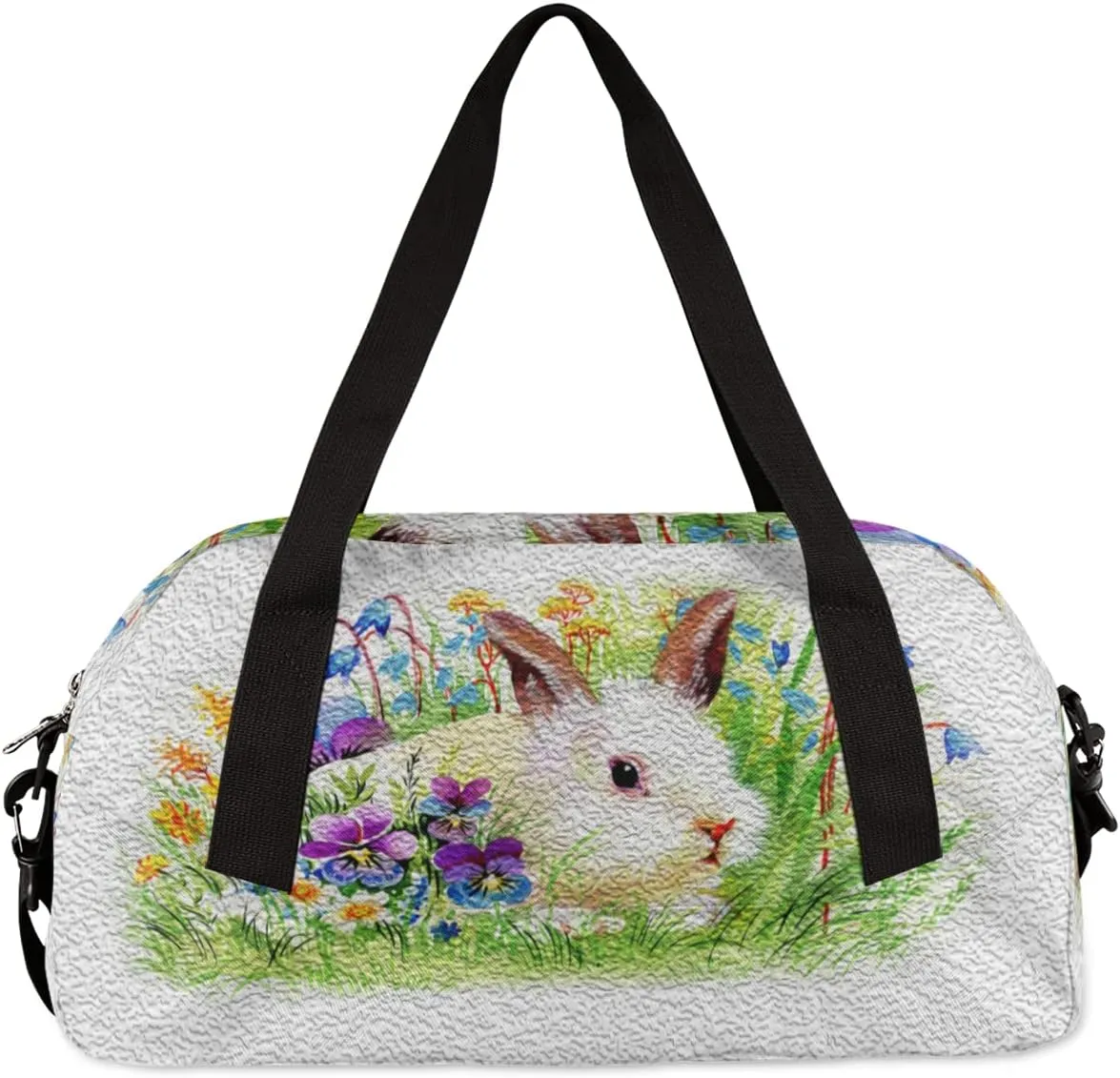 Easter Rabbit Flower Kids Duffel Bag for Girls Boys Teens, Rabbit Oil Painting Dance Bag Overnight Small Duffel Bag Carry On Weekend Sports Gym Travel Bag for School Practice Gymnastics Ballet