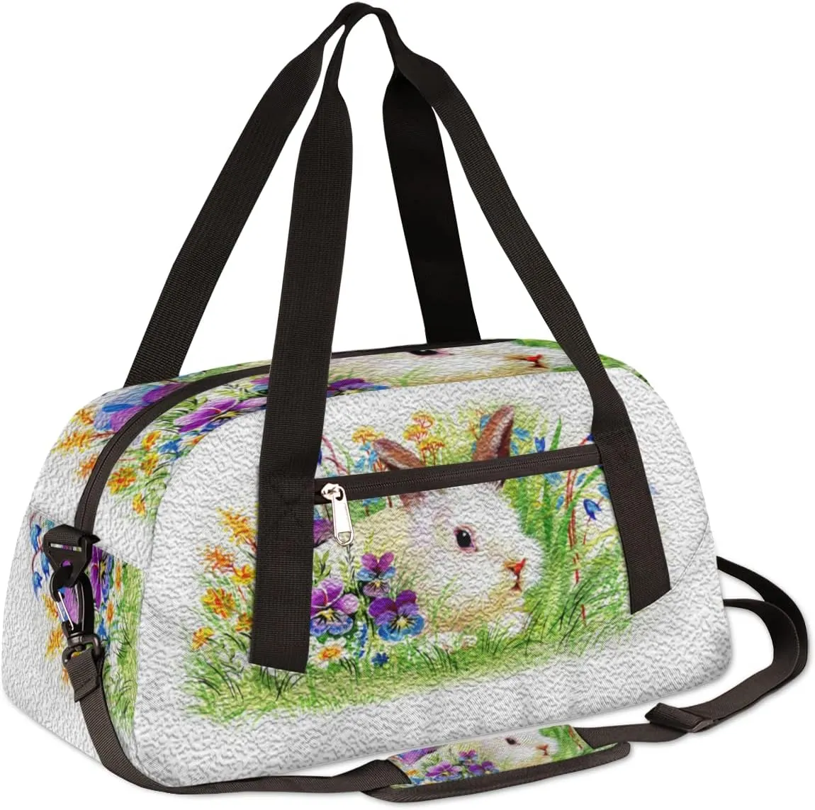 Easter Rabbit Flower Kids Duffel Bag for Girls Boys Teens, Rabbit Oil Painting Dance Bag Overnight Small Duffel Bag Carry On Weekend Sports Gym Travel Bag for School Practice Gymnastics Ballet