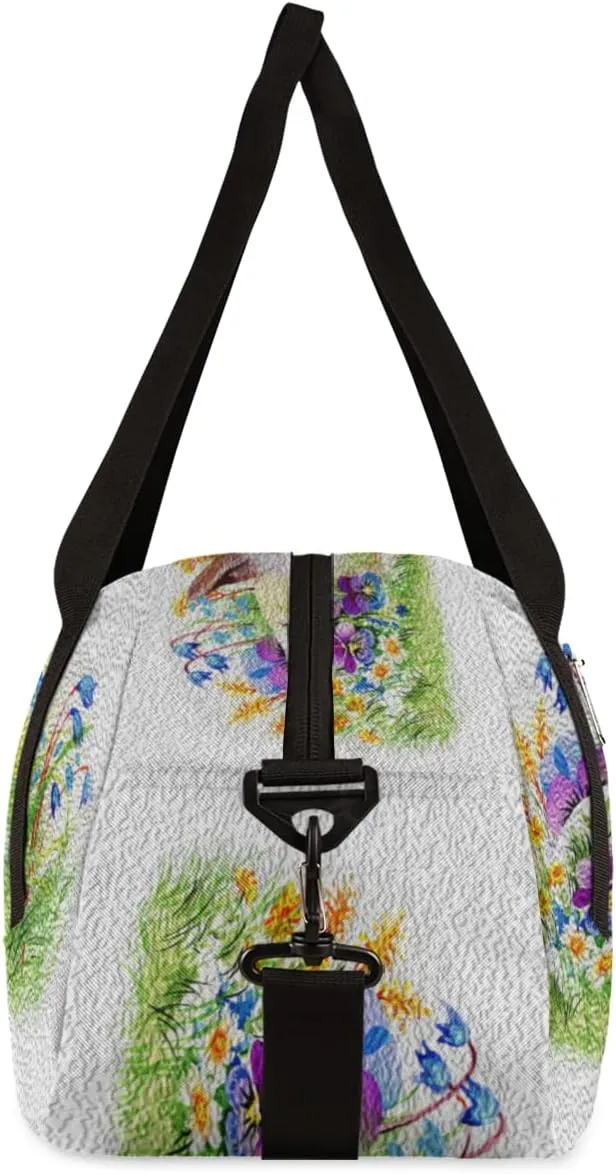 Easter Rabbit Flower Kids Duffel Bag for Girls Boys Teens, Rabbit Oil Painting Dance Bag Overnight Small Duffel Bag Carry On Weekend Sports Gym Travel Bag for School Practice Gymnastics Ballet