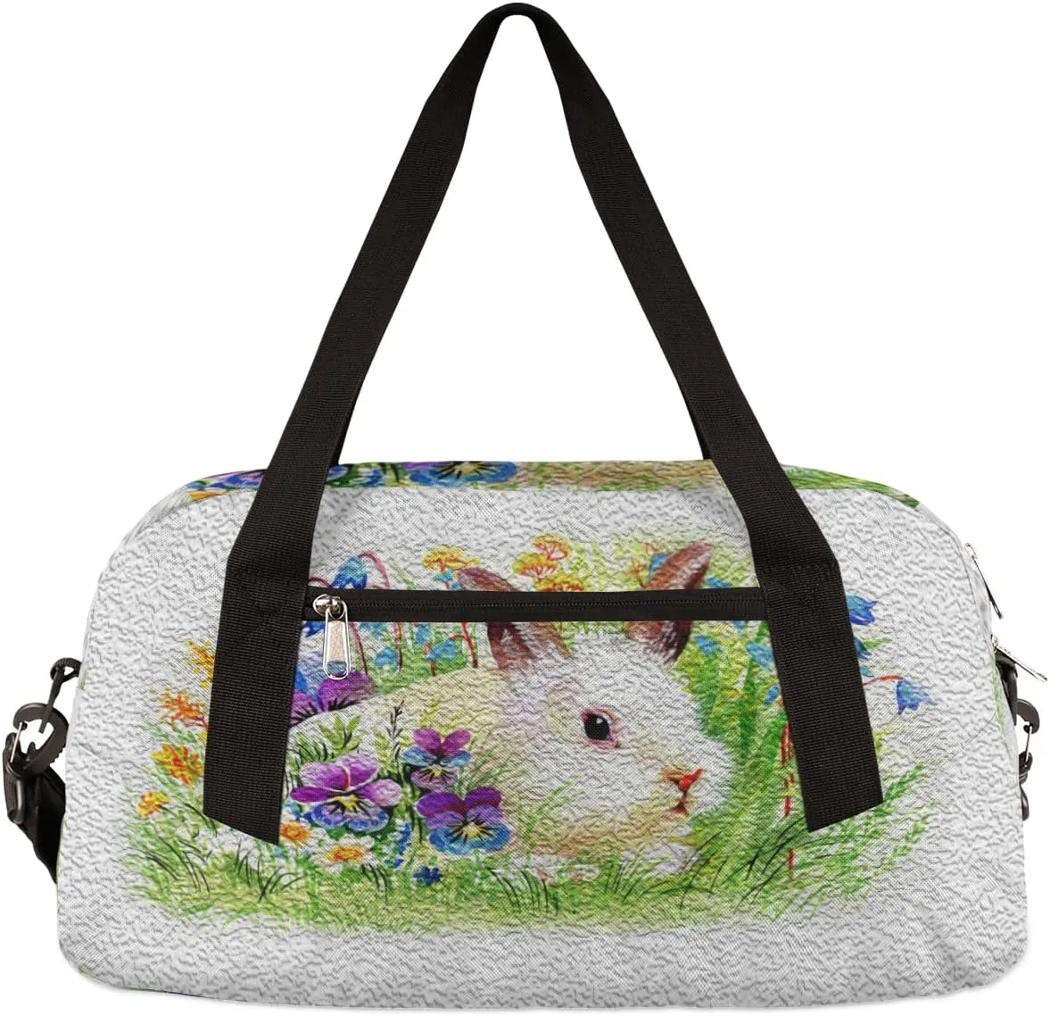 Easter Rabbit Flower Kids Duffel Bag for Girls Boys Teens, Rabbit Oil Painting Dance Bag Overnight Small Duffel Bag Carry On Weekend Sports Gym Travel Bag for School Practice Gymnastics Ballet