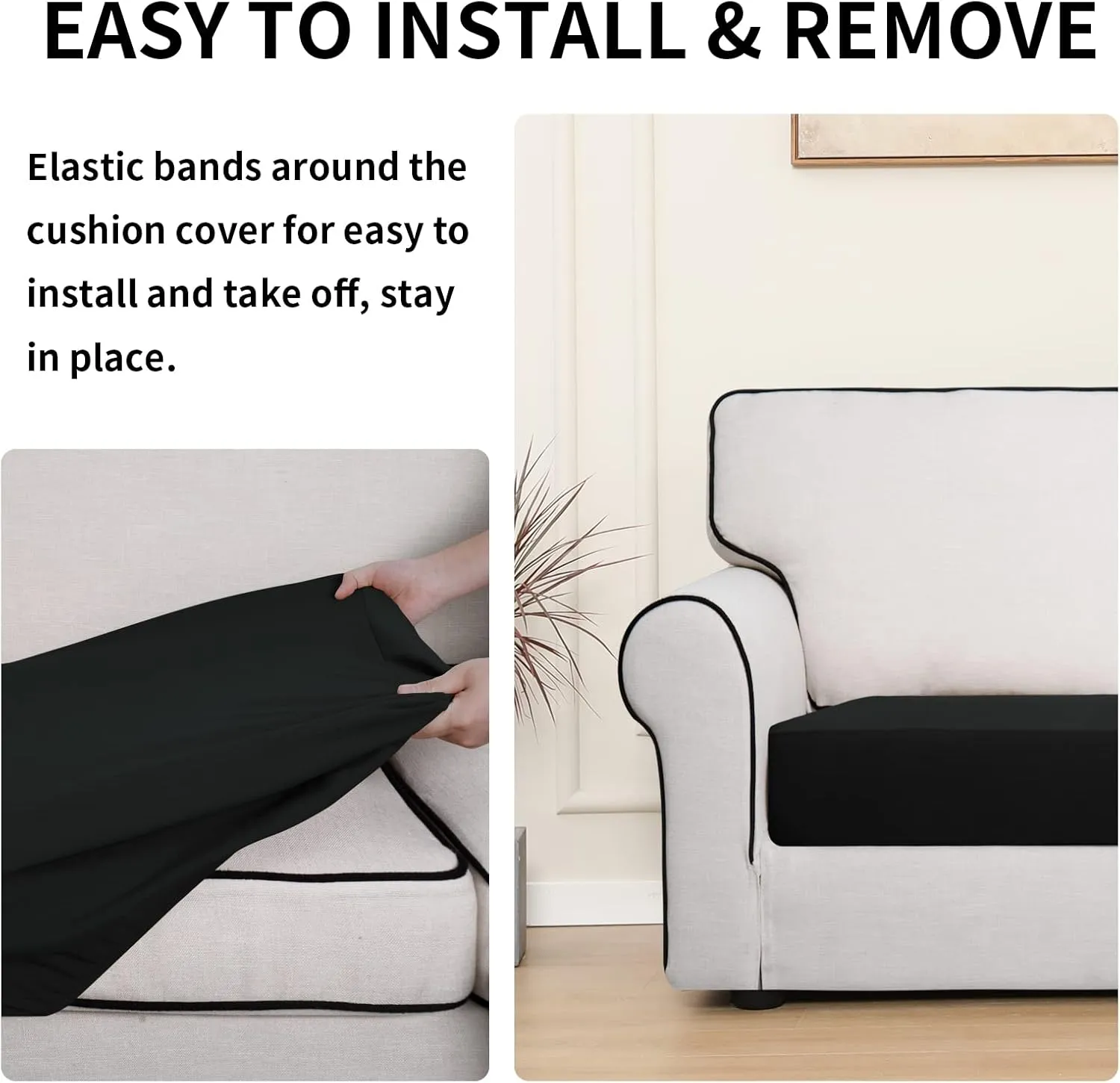 Easy-Going 100% Waterproof Loveseat Sofa Seat Cushion Slipcovers Couch Cushion Cover Stretch Furniture Protector for Kids, Pets (Loveseat Cushion, Black)