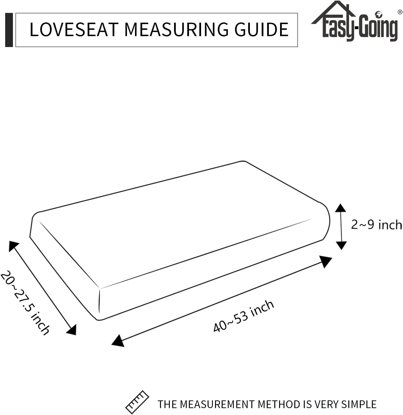Easy-Going 100% Waterproof Loveseat Sofa Seat Cushion Slipcovers Couch Cushion Cover Stretch Furniture Protector for Kids, Pets (Loveseat Cushion, Black)