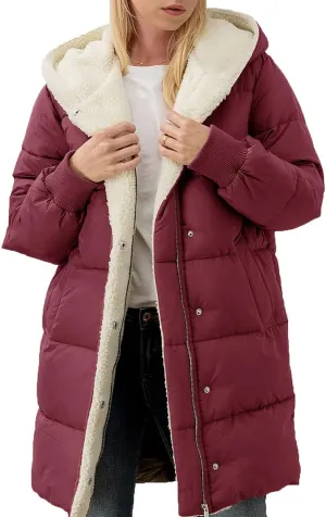 Ebifin Womens Winter Warm Coats Sherpa Fleece Lined Long Hooded Puffer Jacket