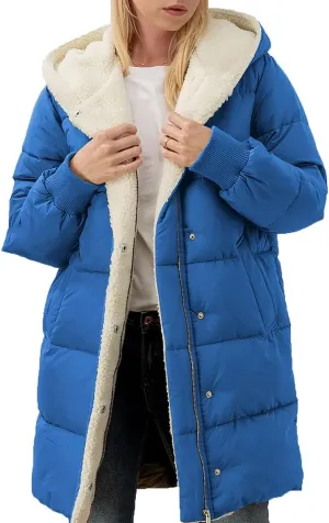 Ebifin Womens Winter Warm Coats Sherpa Fleece Lined Long Hooded Puffer Jacket