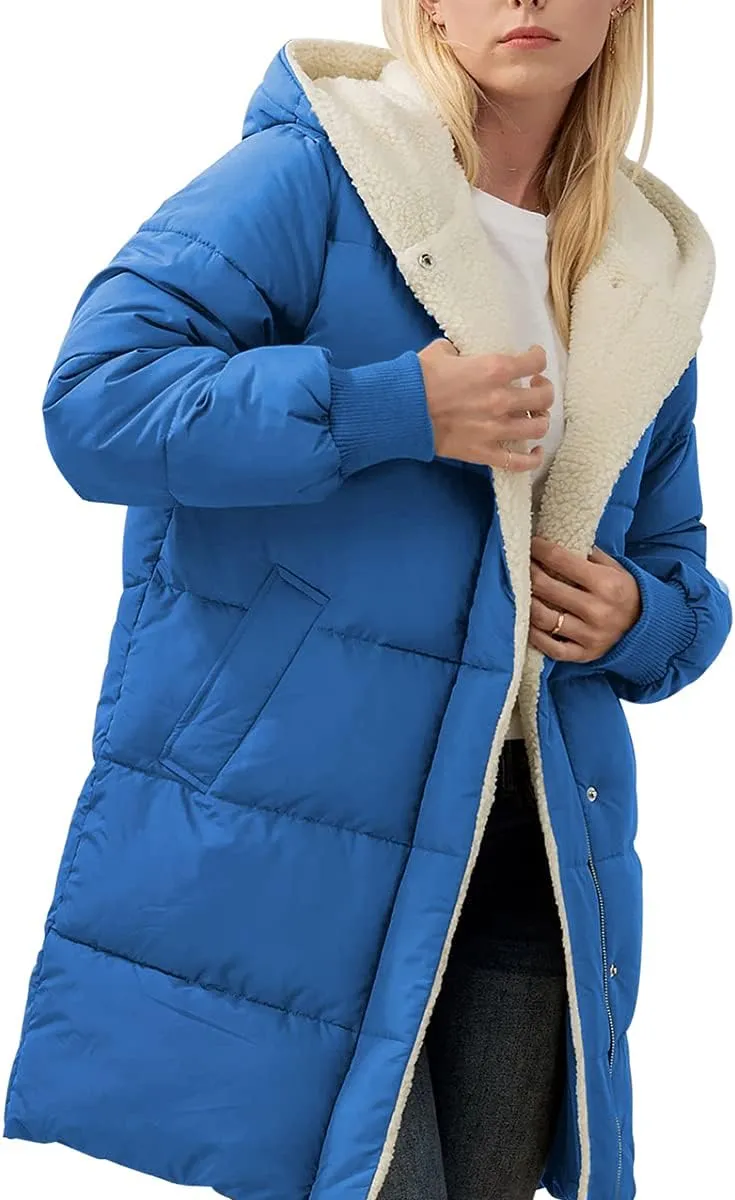 Ebifin Womens Winter Warm Coats Sherpa Fleece Lined Long Hooded Puffer Jacket
