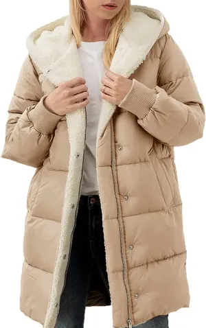 Ebifin Womens Winter Warm Coats Sherpa Fleece Lined Long Hooded Puffer Jacket