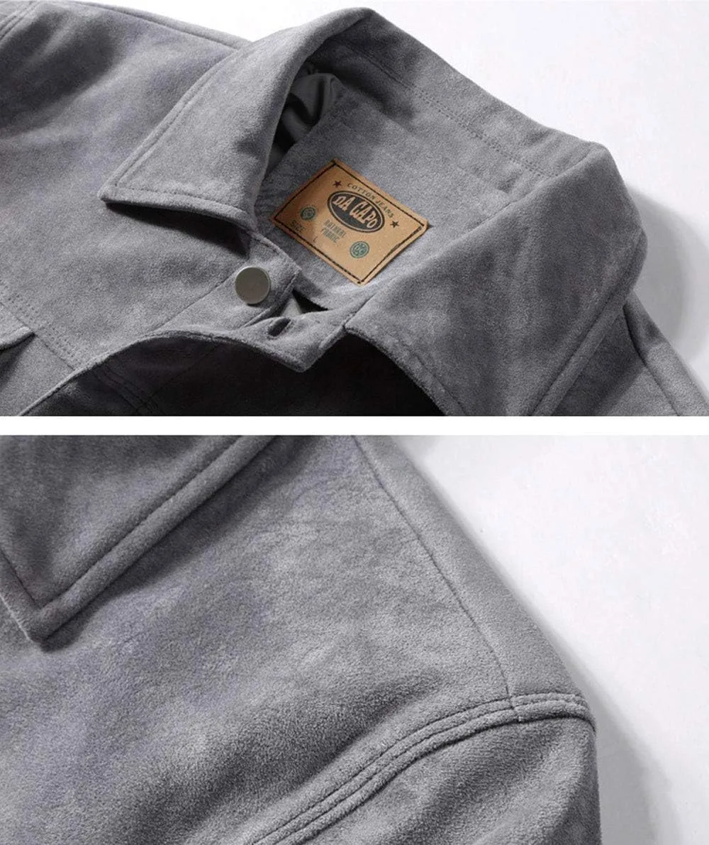 ebossy Men's Iconic Button Up Classic Fit Faux Suede Leather Trucker Jacket