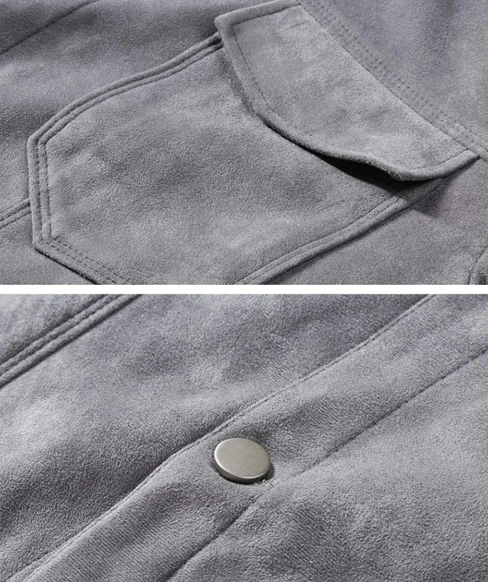 ebossy Men's Iconic Button Up Classic Fit Faux Suede Leather Trucker Jacket