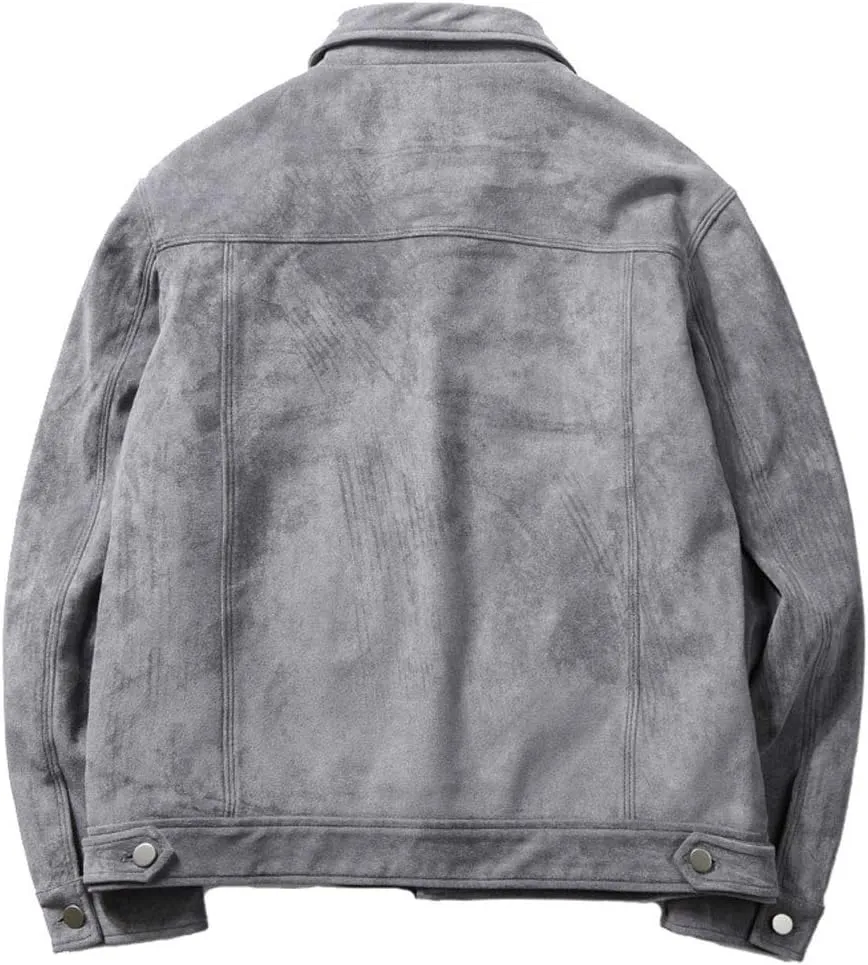 ebossy Men's Iconic Button Up Classic Fit Faux Suede Leather Trucker Jacket