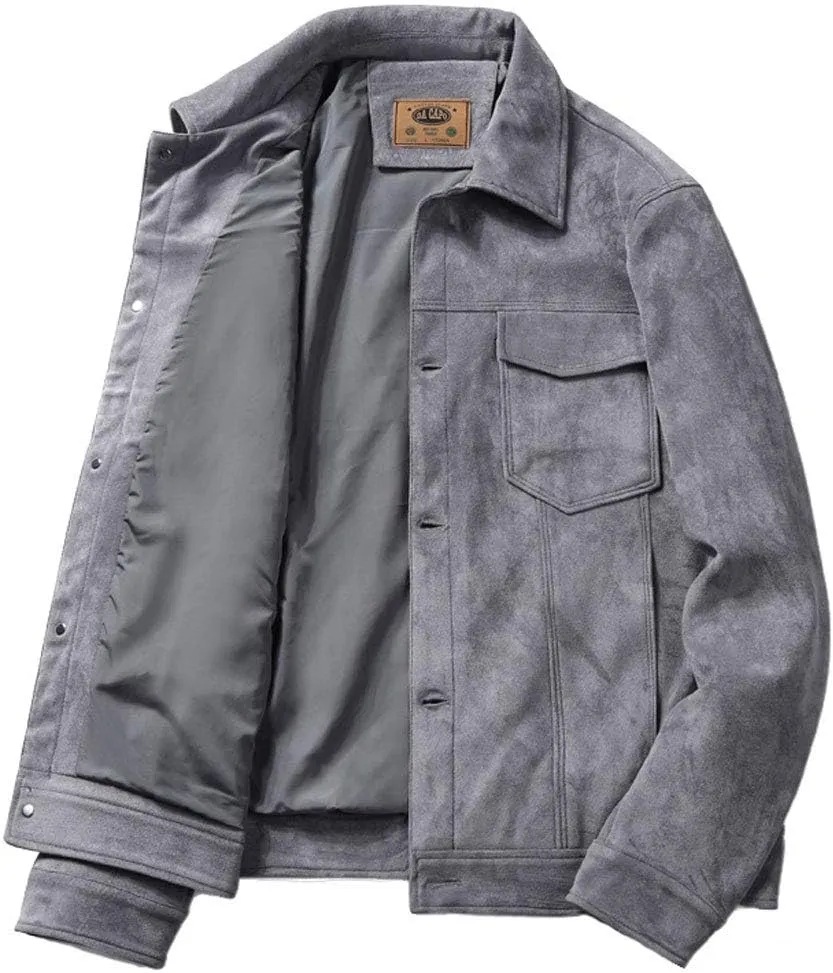 ebossy Men's Iconic Button Up Classic Fit Faux Suede Leather Trucker Jacket