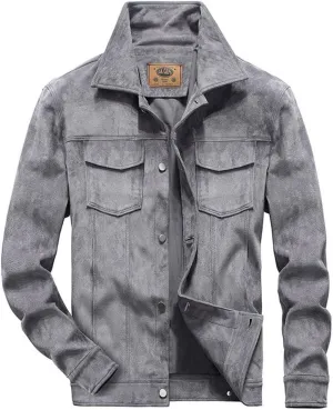 ebossy Men's Iconic Button Up Classic Fit Faux Suede Leather Trucker Jacket