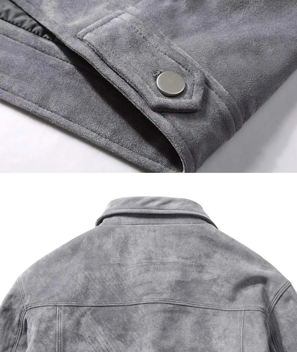 ebossy Men's Iconic Button Up Classic Fit Faux Suede Leather Trucker Jacket