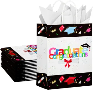 ECOHOLA 10" Medium Graduation Gift Bags with Handles and Tissue Papers, 16 Count for Graduation Party