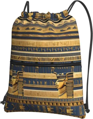 Egyptian Pharaonic Frescoes Print Drawstring Backpack â€“ Lightweight & Durable Gym Bag for Sports, Travel, Hiking, Yoga, and More