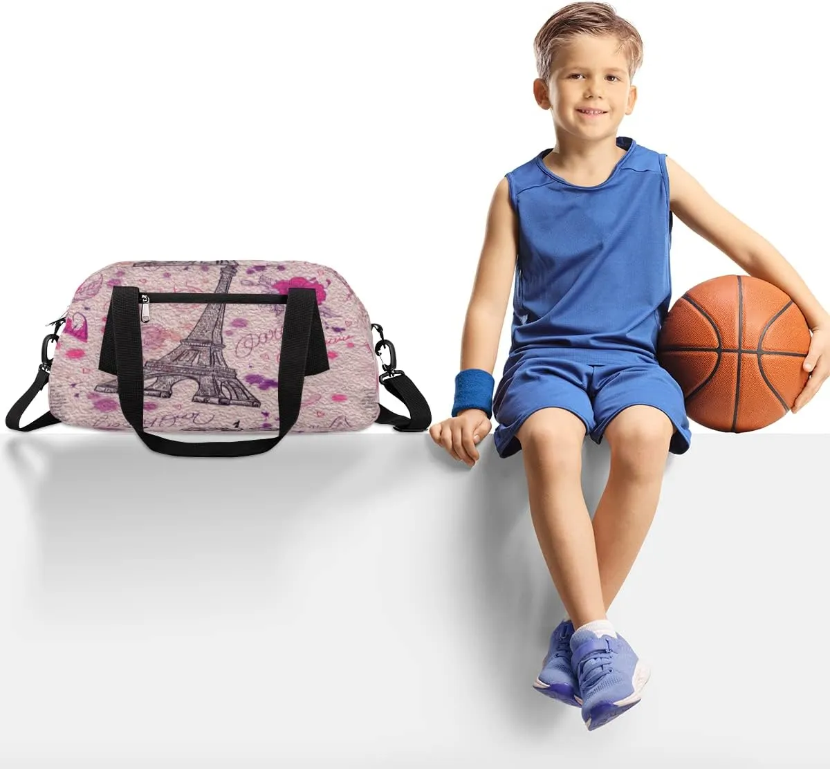 Eiffel Tower Flower Kids Duffel Bag for Girls Boys Teens, Eiffel Tower Oil Painting Dance Bag Overnight Small Duffel Bag Carry On Weekend Sports Gym Travel Bag for School Practice Gymnastics Ballet