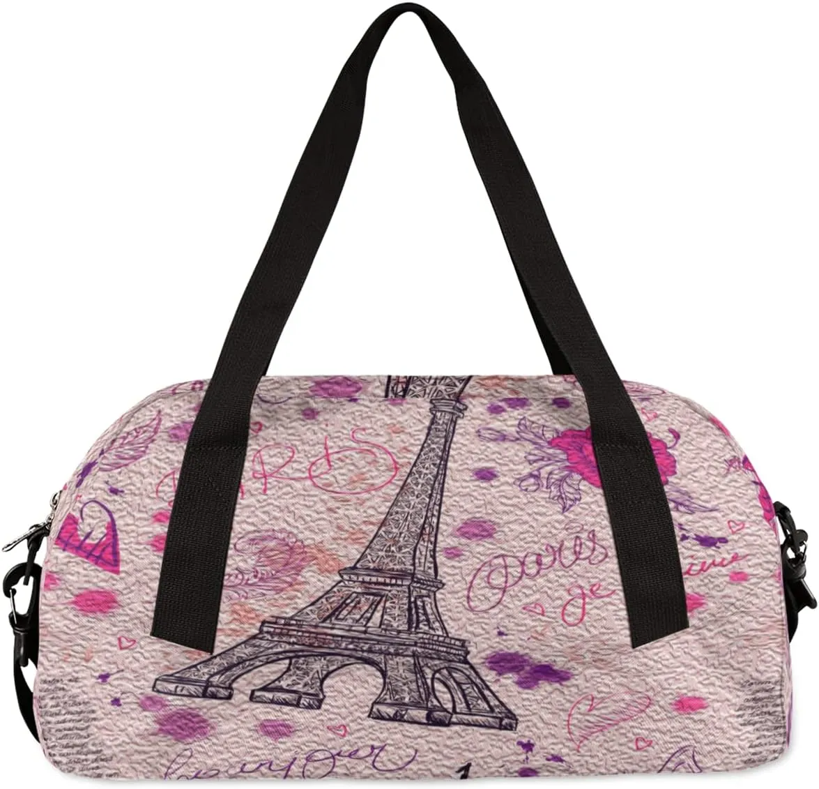 Eiffel Tower Flower Kids Duffel Bag for Girls Boys Teens, Eiffel Tower Oil Painting Dance Bag Overnight Small Duffel Bag Carry On Weekend Sports Gym Travel Bag for School Practice Gymnastics Ballet