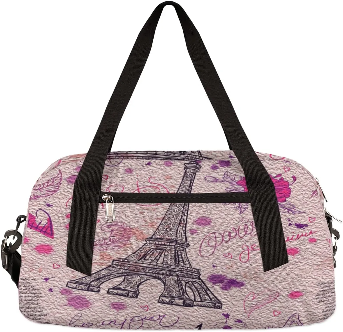 Eiffel Tower Flower Kids Duffel Bag for Girls Boys Teens, Eiffel Tower Oil Painting Dance Bag Overnight Small Duffel Bag Carry On Weekend Sports Gym Travel Bag for School Practice Gymnastics Ballet
