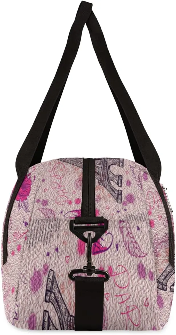 Eiffel Tower Flower Kids Duffel Bag for Girls Boys Teens, Eiffel Tower Oil Painting Dance Bag Overnight Small Duffel Bag Carry On Weekend Sports Gym Travel Bag for School Practice Gymnastics Ballet