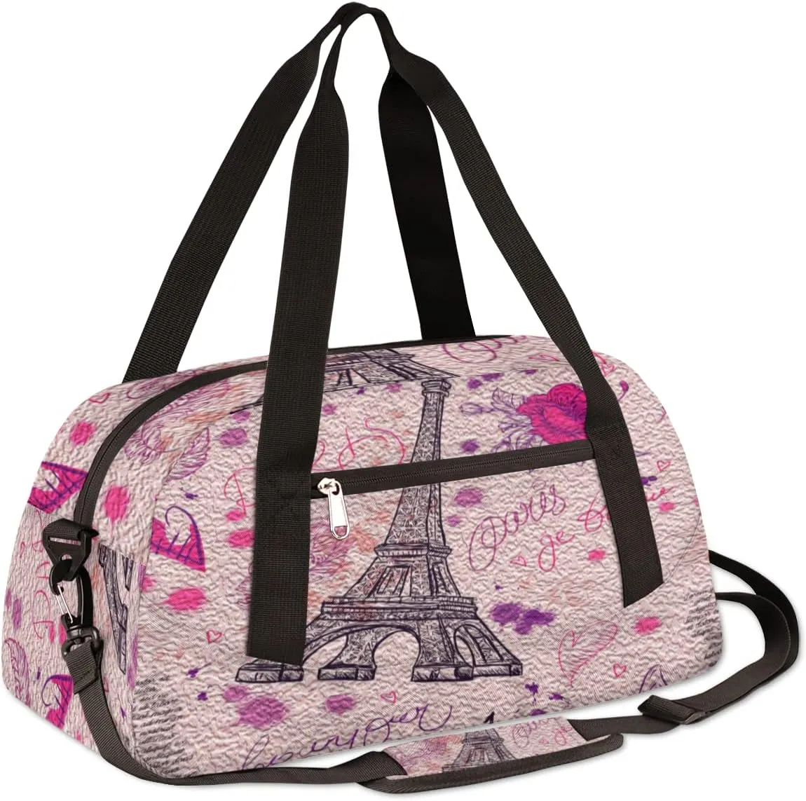 Eiffel Tower Flower Kids Duffel Bag for Girls Boys Teens, Eiffel Tower Oil Painting Dance Bag Overnight Small Duffel Bag Carry On Weekend Sports Gym Travel Bag for School Practice Gymnastics Ballet