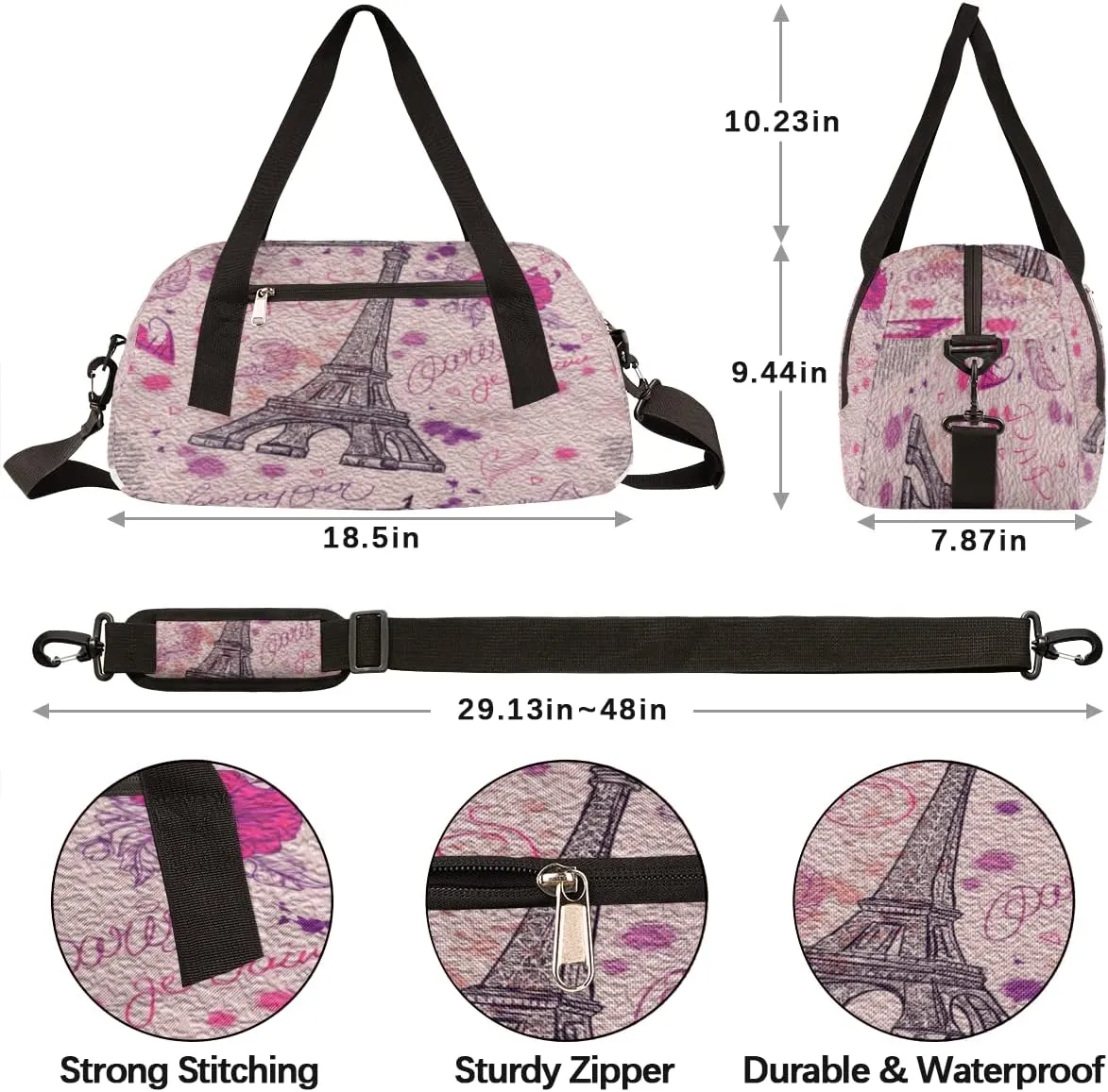 Eiffel Tower Flower Kids Duffel Bag for Girls Boys Teens, Eiffel Tower Oil Painting Dance Bag Overnight Small Duffel Bag Carry On Weekend Sports Gym Travel Bag for School Practice Gymnastics Ballet