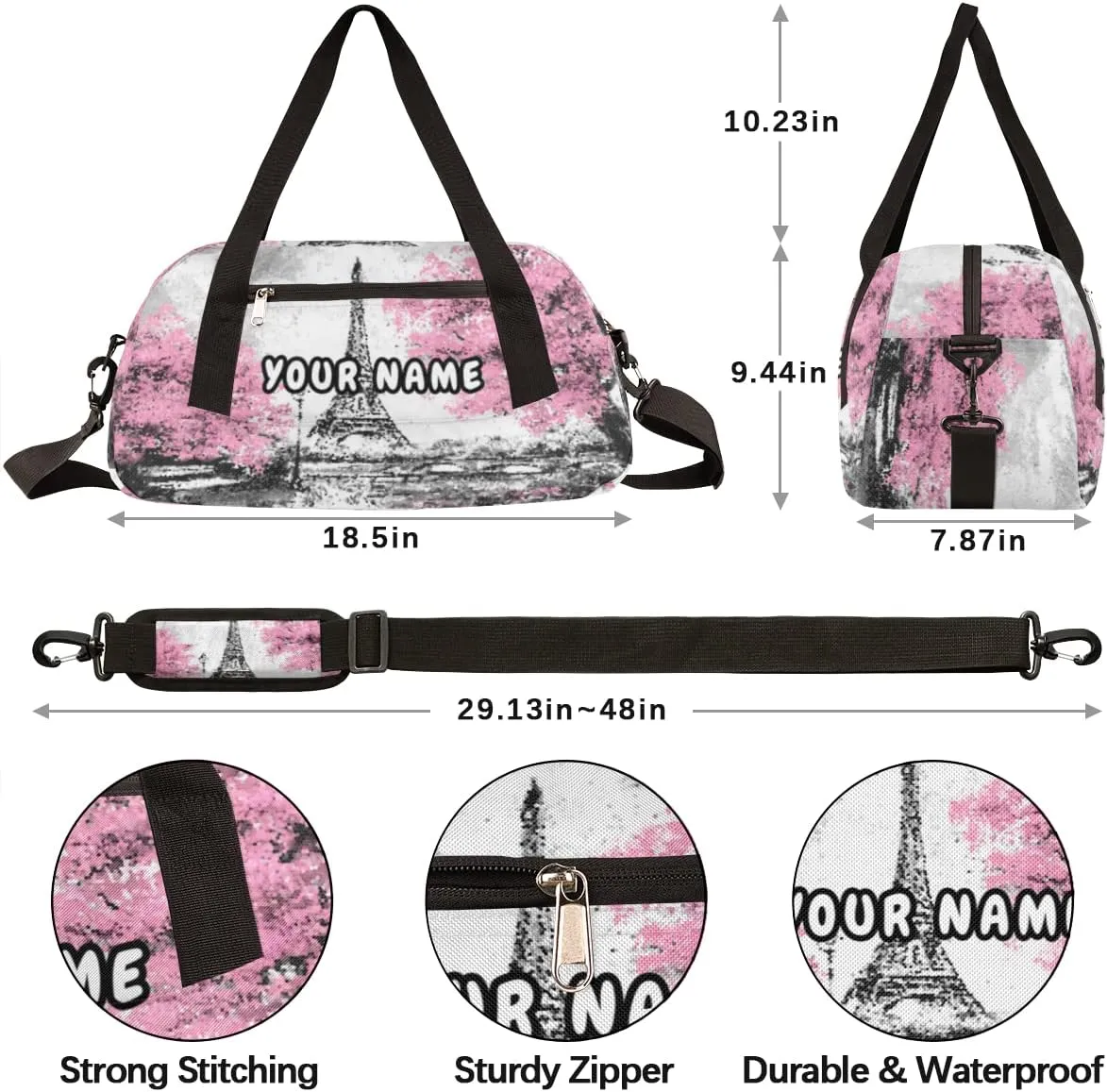 Eiffel Tower Painting Personalized Kids Duffel Bag for Girls, Eiffel Tower Debris Custom Dance Bag Overnight Small Duffel Bag Carry On Weekend Sports Travel Bag for School Practice Gymnastics Ballet