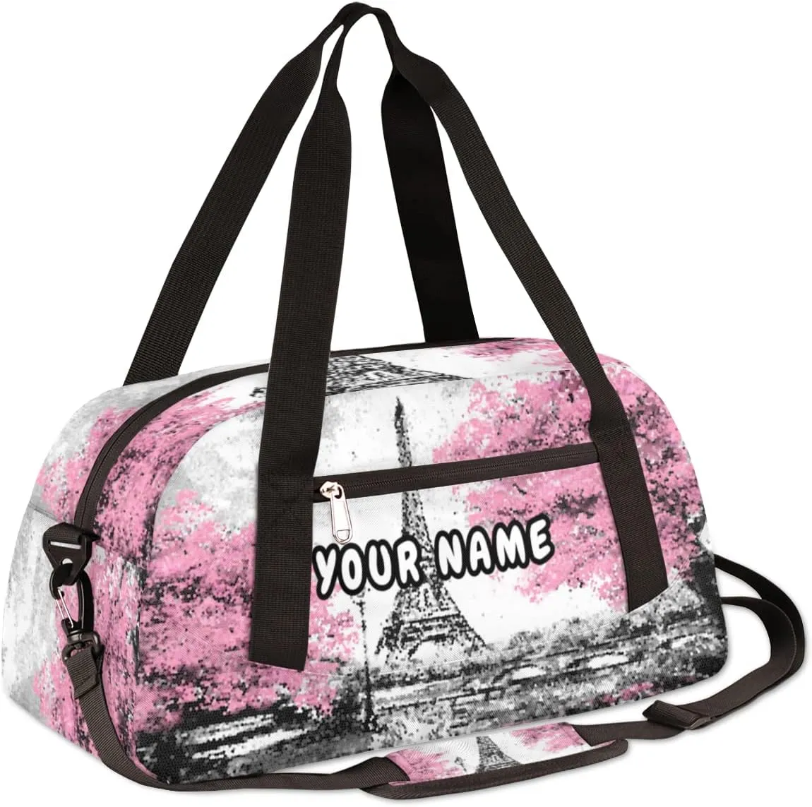 Eiffel Tower Painting Personalized Kids Duffel Bag for Girls, Eiffel Tower Debris Custom Dance Bag Overnight Small Duffel Bag Carry On Weekend Sports Travel Bag for School Practice Gymnastics Ballet